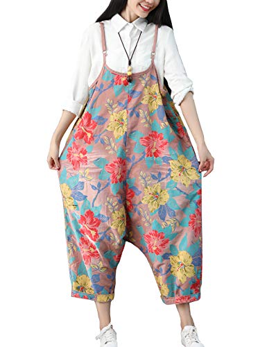 Flygo Women's Loose Baggy Denim Ripped Wide Leg Jumpsuit Rompers Overalls Harem Pants (One Size, Style 05 Pink)