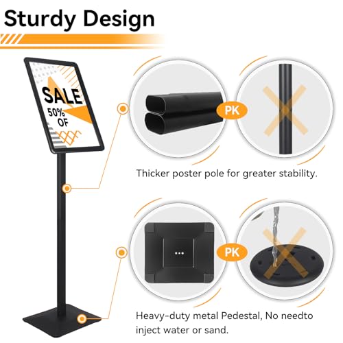 AIKUPNEY Heavy Duty Pedestal Sign holder floor stand Adjustable Sign Stand for Vertical and Horizontal view Poster Stand with Aluminum Frame for Display 11 x 17 inch Black