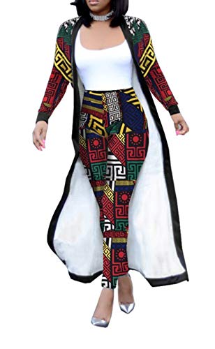 VERWIN Long Sleeve Plaid Tops and High Waist Skinny Pants Houndstooth Cardigan Pants Set Outfit 3 Sets (L, Red)