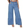 Floerns-Womens-Casual-Paper-Bag-Pants-Drawstring-Waist-Belted-Wide-Leg-Trousers Floerns Women's Casual Paper Bag Pants Drawstring Waist Belted Wide Leg Trousers Blue W26 L32