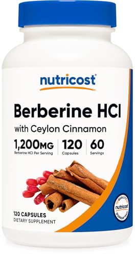 Nutricost Berberine HCI with Ceylon Cinnamon Capsules (120 Capsules 60 Servings) - Non-GMO Animal-Free Product