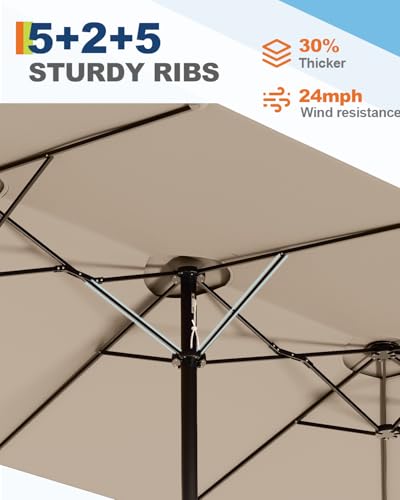 13FT umbrella outdoor patio,Double-Sided Rectangle Umbrella Oversized Shade for 2-6 People, Fade Resistant Canopy for Deck Pool Garden Backyard (Light Brown, 13FT)
