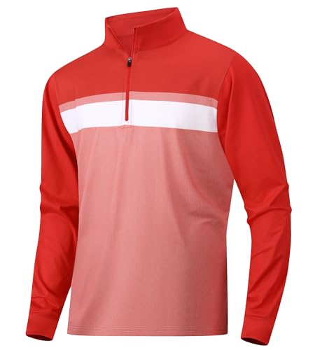 Alex Vando Mens Golf Shirts Long Sleeve Mock Neck Color Block Zipper Polo Shirt for Men