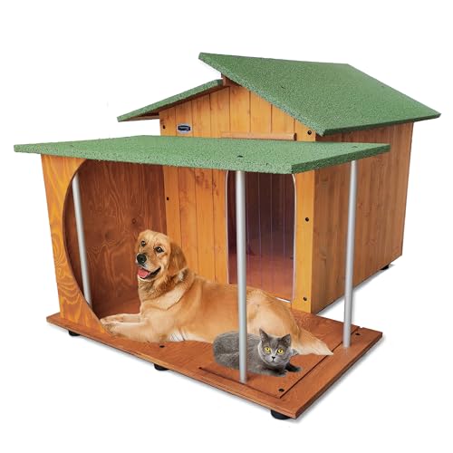 Hundehütten Hundehaus Hundehöhle mit Veranda Aus Massiv Holz Echtholz Geshenk THERMOVORHANG Made in Italy Mod. Alpi D - Deutscher Schäferhund 102x146xH95