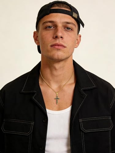 Image of U7 Cross Necklace for Men, Stainless Steel Silver Black Gold Mens Cross Necklace, 22-24 Inches