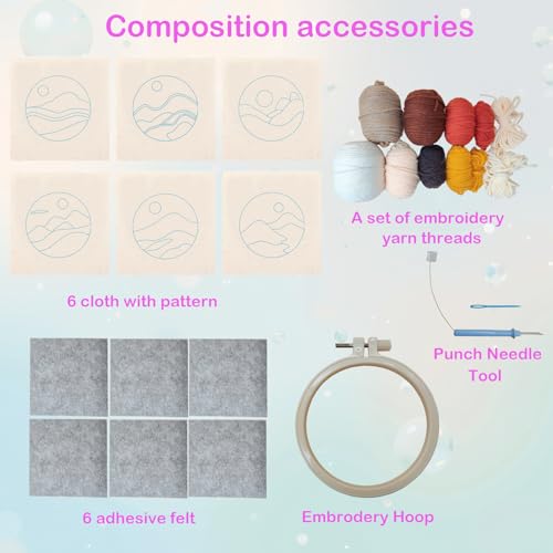 Image of 57lilina 6pcs Landscape Coaster Punch Needle Kit for Beginners & Adults | Complete Step-by-Step Guide Make Punch Stitching Embroidery Art Drink Coasters, Easy DIY Hobby Craft Set for Women Starter