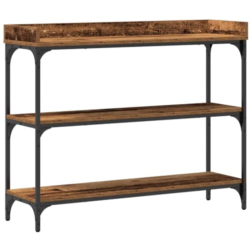 hliofuir Mesa consola de madera envejecida 100 x 30 x 80 cm, estrecha mesa lateral de madera laminada y metal, diseño industrial moderno con estante de almacenamiento para salón, pasillo, dormitorio