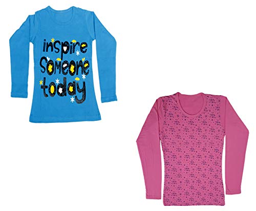 Image of indi weaves Girls Cotton Full Sleeve Printed T-Shirts Pack of 2