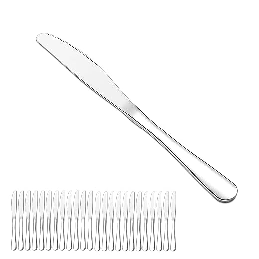 Evanda Coltelli da tavola 24 pezzi, set di coltelli da bistecca in acciaio inossidabile, set di coltelli da burro Set di posate, lavabili in lavastoviglie.