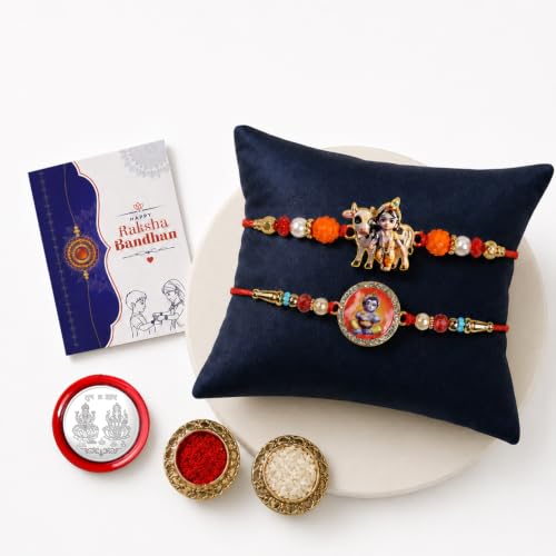 Image of Oblivion Rakhi For Brother - Elegant Stylish God Designer Rakhi with Beads and Silver Colour Pooja Coin, Tilak Set & Greeting Card - Traditional Raksha Bandhan Combo for Bhai