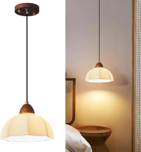 Lámpara Colgante de Cristal Festoneado de Estilo Moderno de Mediados de Siglo - Lámpara Colgante de latón Ajustable para Isla de Cocina, Comedor o mesita de Noche - Elegante luminaria de Tec