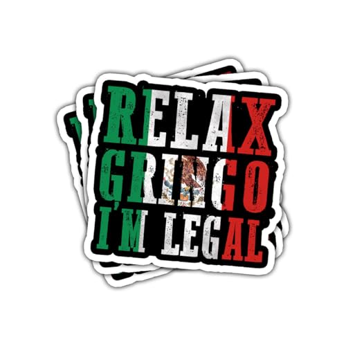 Image of 3Pcs Relax Gringo Im Legal Sticker, Relax Gringo I'm Legal Sticker for Car, Relax Gringo Calcomanias De Mexico Funny Immigrant Calcomanias Mexico Mexican Cactus Stickers for Truck Car Helmet (N7)