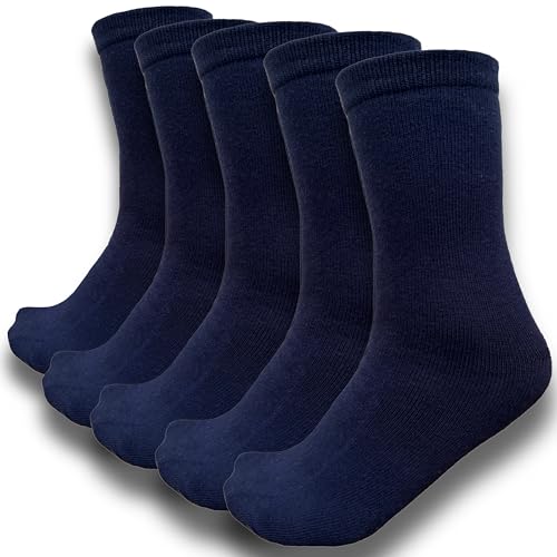 bisoo Calcetines Niño Niña Uniforme Colegio - SET de 5 Pares de Calcetines Escolares - Algodon Certificado Oeko-Tex - Talla Zapato 24-27 - Azul Marino