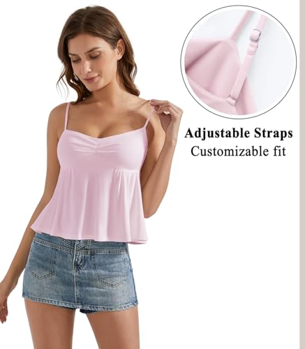 OMKAGI Cute Peplum Camisole Tops for Women Built in Bra Sleeveless Going Out Tank Top4