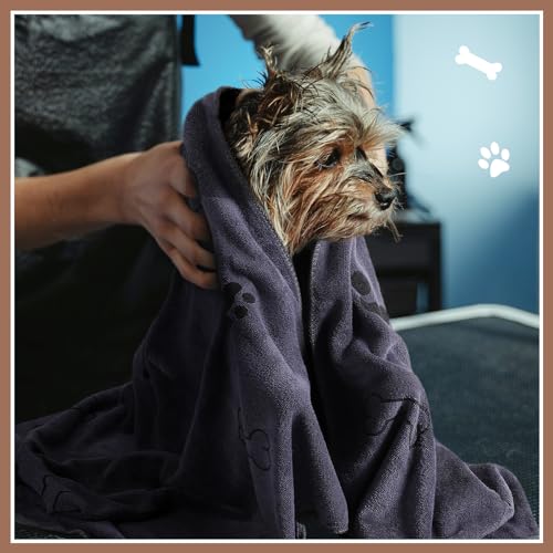 Image of 8 Pcs Dog Towel for Drying, 40 x 24 Inch, Dog Paw and Bone, Brown, Gray