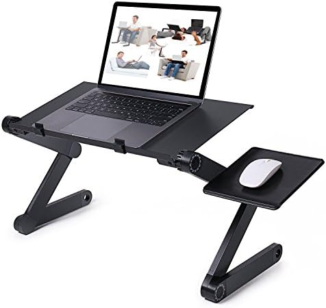 candiceli Laptop Desk for Bed, Home Office Notebook PC Lapdesk Table Stand with Mouse Pad,Book Stand and Breakfast Serving Bed Tray, Ergonomics 360 Degree Adjustable Legs, Vented Cooling Function