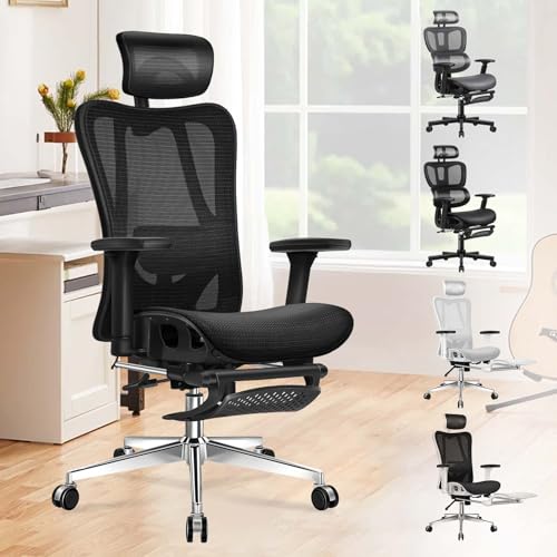 ALFORDSON Silla de Oficina Ergonómica, Cilindro de Gas Certificado SGS, Capacidad de 180 KG, Silla de Oficina con Soporte Lumbar Ajustable, Reposapiés Retráctil, Silla de Juegos, Oswin, Negro