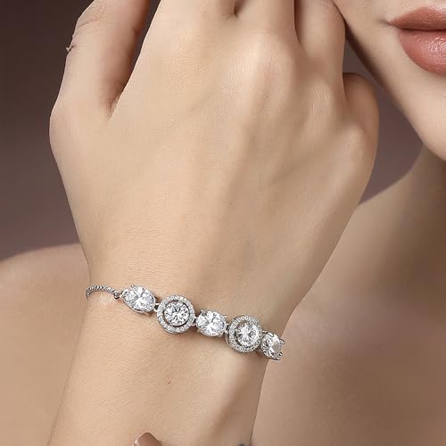 Image of ZENEME Rhodium Plated Brass Crystal Stylish Silver Plated American Diamond Melodic Opulence Bracelets For Women & Gifts For Girls Jewellery