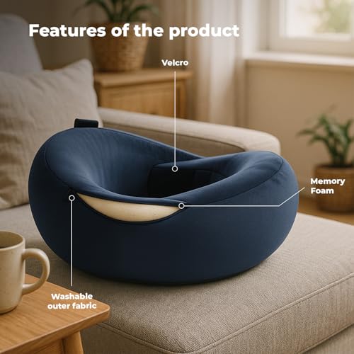 Image of Lifelong Neck Pillow for Travelling | Memory Foam Neck Rest for Sleeping in Airplane & Car | Soft & Comfortable Neck Support | Adjustable Velcro Straps & Travel Pouch | Ideal for Office & Home (Blue)