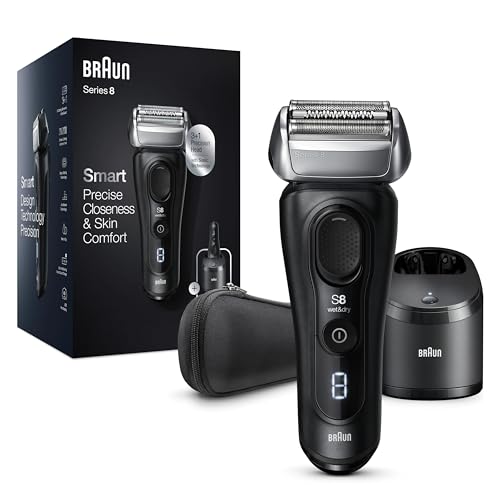 Braun Series 8 Rasierer Herren Elektrisch mit 3+1 Scherkopf, Elektrorasierer & Trimmer für Präzision, Sonic-Technologie, 40°-Kopf, Konturenanpassung, Reinigungsstation, Wet & Dry, 8450cc, schwarz