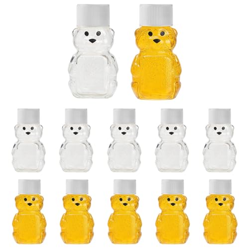 DDRAUY 12 Sets 2oz Honey Bottles,Plastic Mini Honey Jars Party Favors,Bear Shape Clear Empty Honey Jar with Screw Lid for Storing and Dispensing (White)