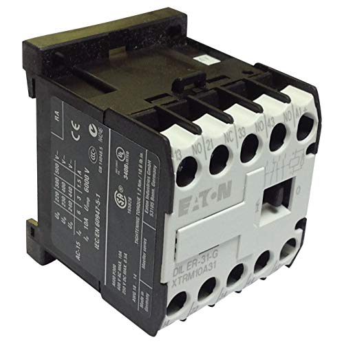 Eaton/Moeller DILER-31-G 4 Pole Miniature Control Relay with a 24 Volt DC Coil. Comes with 3 N.O. and 1 N.C. Base Contacts, Rated for 10 AMPS and mounts on Standard 35mm DIN Rail