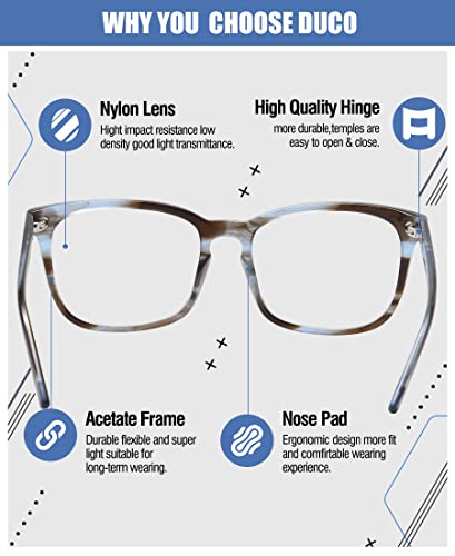 Image of DUCO Retro Square Blue Light Glasses For Men Blue Ray Blocking Glasses Computer Gaming Glasses Nylon Lens Acetate Frame Blue 8302