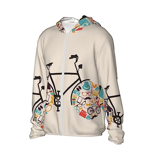 TOMPPY Jaqueta com capuz retrô com estampa de bicicleta com proteção solar, leve, manga comprida, pa