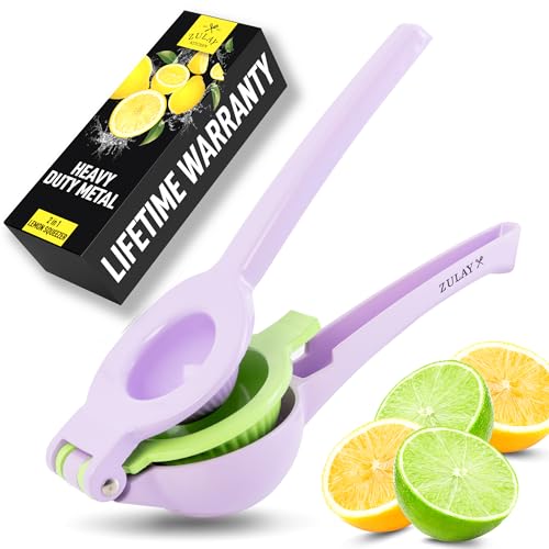 Image of Zulay Kitchen Metal 2-in-1 Lemon Squeezer - Sturdy Max Extraction Hand Juicer Lemon Squeezer Gets Every Last Drop - Easy to Clean Manual Citrus Juicer - Easy-Use Lemon Juicer Squeezer - Purple /Lime