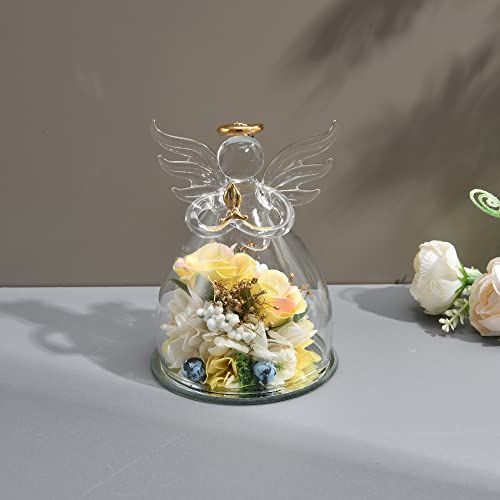 Mothers Day For Women Gifts For Mom Gifts Valentines Day Gifts For Girlfriends Gifts For Wives Gift Cards Birthdays Holidays Anniversaries Simulated Flowers Roses Hydrangeas Glass Angels(Yellow Pink) #TOP3