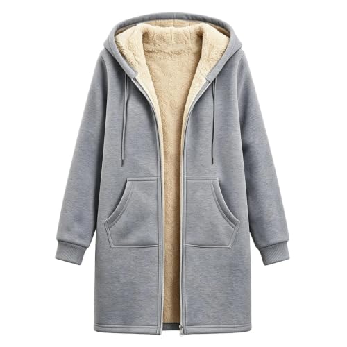Women Zip Up Long Hoodies Sherpa Fleece Lined Warm Hooded Coat with Pockets - image 4