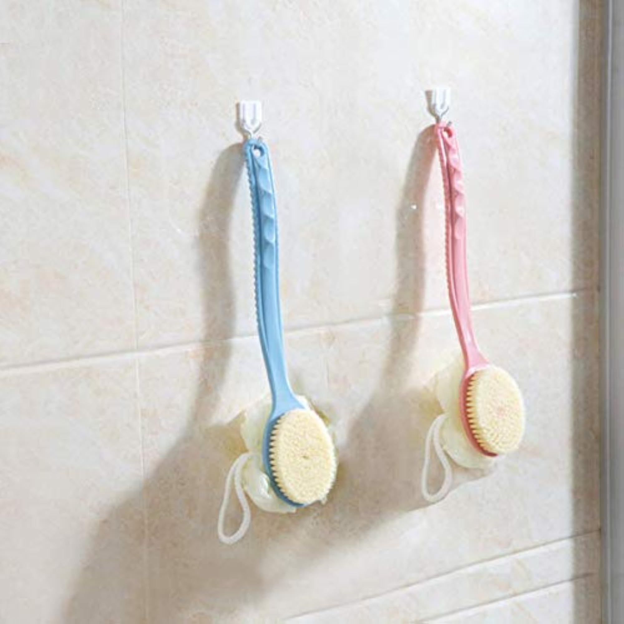 2 in 1 Shower Sponge with Handle, Exfoliating Brush Set of 2
