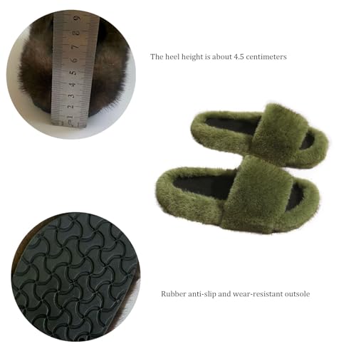 Women's Fuzzy Fluffy Furry Fur Slippers Flip Flop Open Toe Cozy Faux Fur Slip-On With Rubber Soles Shoes2