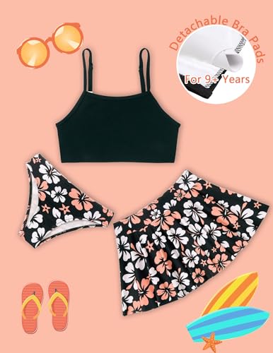 Image of Arshiner Girls 3 Piece Swimsuit for Teen Girl Tankini Swimsuits Bathing Suit Beach Bikini Swimwear with Skirt