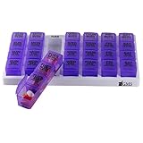 GMS 7 Day Pill Organizer Tray - Large with Removable Daily Pill Boxes with 4 Compartments Each - Purple