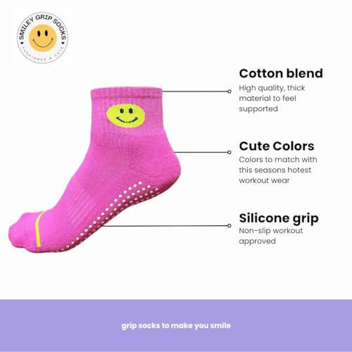 Image of Smiley Grip Socks 3-Pack - Cushioned for Pilates, Studio, Non-Slip Ankle Socks, Happy Face Design, Blue, Green, White