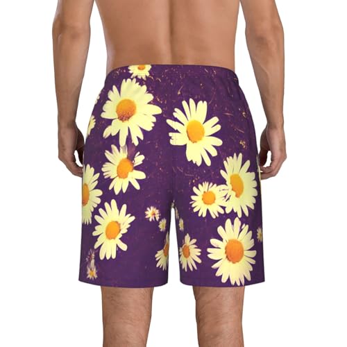 Daisy Purple Flowers Print Mens Casual Shorts Drawstring Summer Beach Stretch Shorts Novelty Swimtrunks3