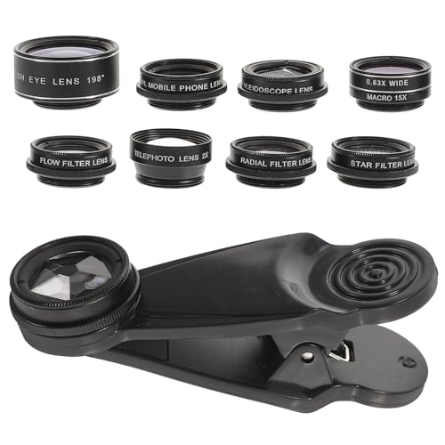 MALUGOGO Kit de lente de cámara de teléfono móvil 10 en 1, lente de zoom de alta definición, accesorio macro ojo de pez gran angular compatible con teléfonos inteligentes para fotografía profesional y