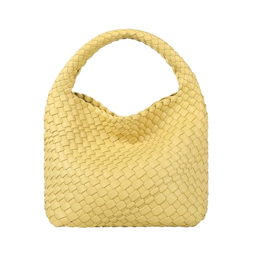 Woven Bags For Women Fashion Plain Weave Mini Purse Zipper Closure Shoulder Purses Tote Bags Clutch (yello)