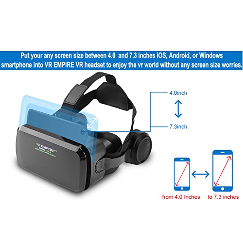 VR Headset for iPhone, VR EMPIRE VR Headset, Cell Phone Virtual Reality (vr) headsets, iPhone VR Headset, VR Headsets for Phone with Wireless Earphones, Anti-Blue Lights, Phone VR Headset(Black) - Image 5