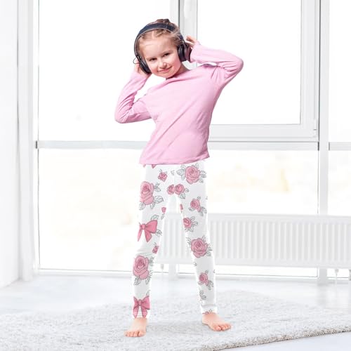 Pink Roses Bows Girls Leggings Soft Stretch Workout Yoga Dance Pants for Kids Casual Tights4