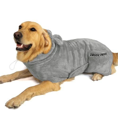 SOGGYDOGGY® UK: Luxuriöser Hunde-Trocknungsmantel, super saugfähiger Mikrofaser-Hunde-Bademantel mit Kapuze, schnell trocknend in Minuten, dicker & weicher Bademantel - Bad, Pflege & Reise, bedeckt