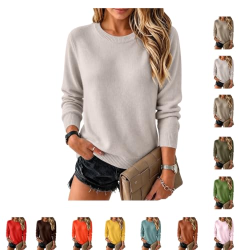 Camel Sweater for Women Knit Crewneck Ribbed Long Sleeve Pullover Tops - image 1