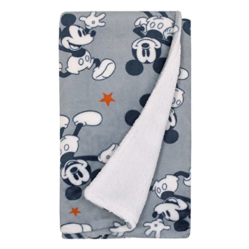 Image of NoJo Disney Mickey Mouse Gray, Navy, White and Red Stars Super Soft Sherpa Baby Blanket