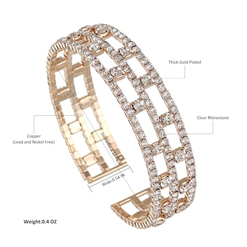 Sparkly Tennis Rhinestone Crystal Adjustable Wide Cuff Bracelet & Bangle for Women Bridal Wedding Party Prom2