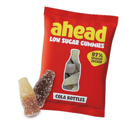ahead Sour Cola Gummibärchen | Colageschmack Fruchtgummi 18 × 50g | Gummibärchen ohne Zuckerzusatz | Nur 1g Zucker & 73 kcal pro 50g | Kalorienarme Süßigkeiten & ballaststoffreich
