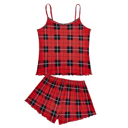 Image of American Trends Cute Pajamas for Women Strawberry Print Cami Top and Shorts Pj Set Two Piece Pajama Set Sleepwear Sleep Set