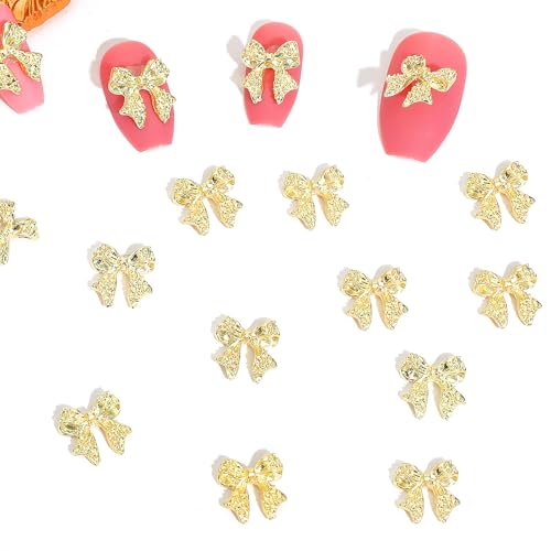 30PCS Gold Bow Nail Charms 3D Alloy Bows for Nails Cute Shiny Plating Bowknot Charms for Acrylic Nails Supplies Design Jewelry DIY Crafts Art Decoration Accessories
