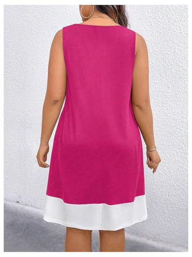 Image of Verdusa Women's Plus Size Summer Dress Color Block Quarter Zip Tank Dress Sleeveless Short Dresses
