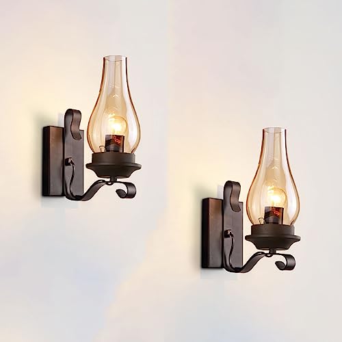Rustic-Wall-Sconces-Sets-of-2-Black-Hardwired-Farmhouse-Wall-Sconce-Indoor-Retro-Wall-Lamps-with-Amber-Glass-Vintage-Bedside-Sconces-Wall-Lighting-Lantern-for-Living-Room-Bathroom Rustic Wall Sconces Sets of 2 Black Hardwired Farmhouse Wall Sconce Indoor Retro Wall Lamps with Amber Glass Vintage Bedside Sconces Wall Lighting Lantern for Living Room Bathroom